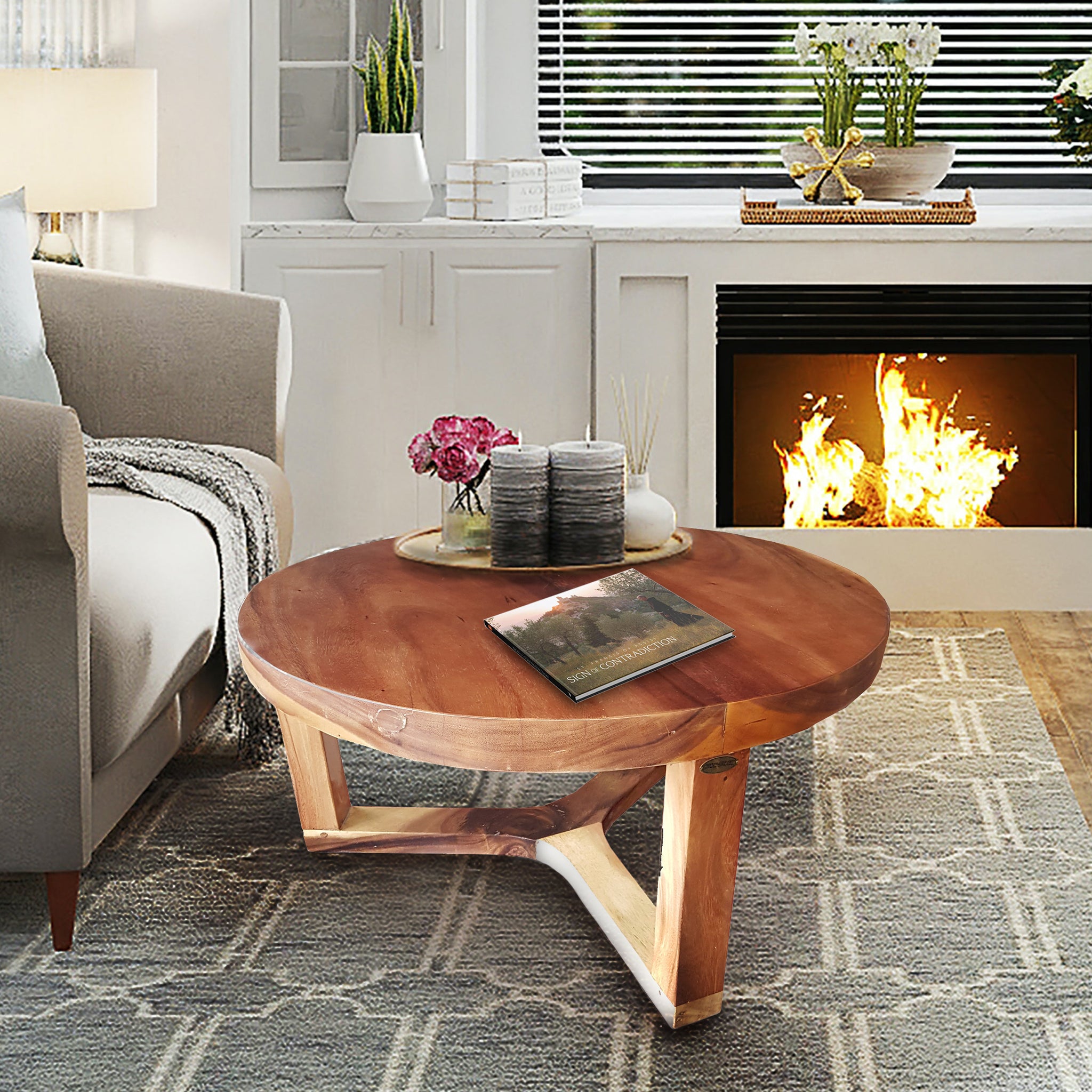 Suar Live Edge Round Coffee Table - 32 inch by Chic Teak only $893.75