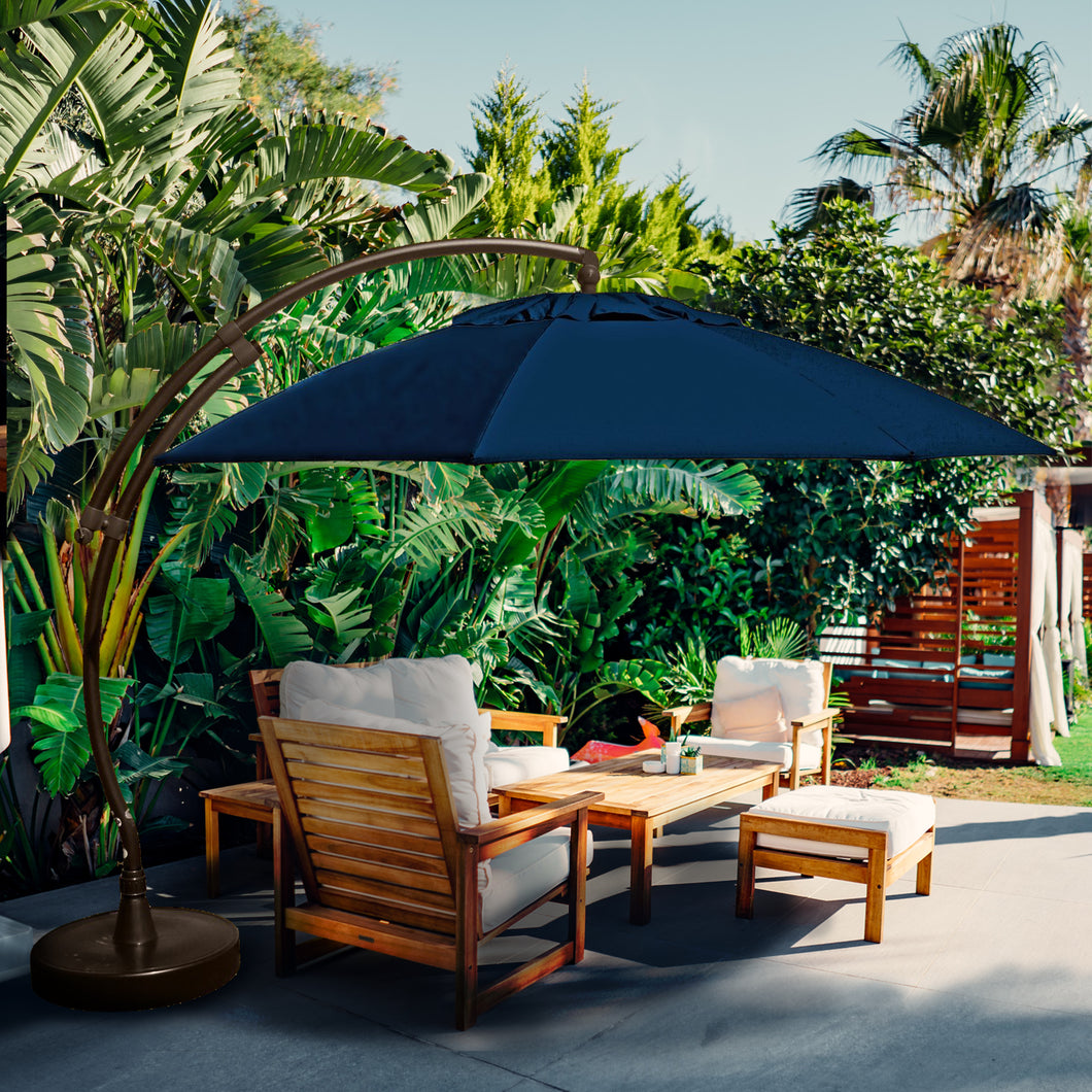 Garden 13 Ft. Easy Cantilever Umbrella and Parasol, the Original from Germany, Indigo Blue Canopy with Bronze Frame by Chic Teak only