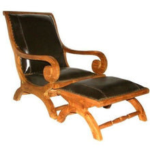Waxed Teak Wood And Leather Bahama Lazy Chair With Ottoman - Chic Teak