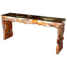Teak Wood Root Console Table with Glass Top, 72 Inches - Chic Teak