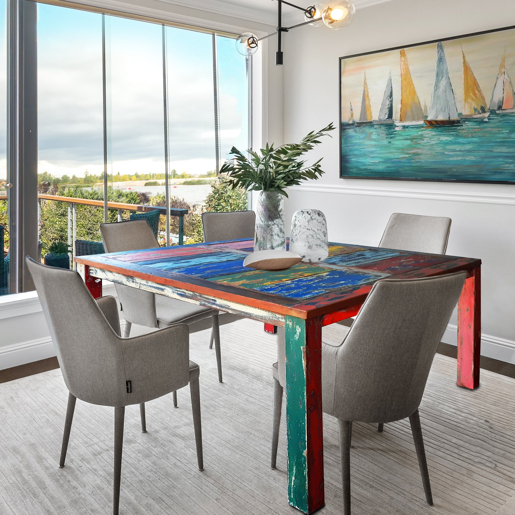 Marina del Rey Square Dining Table made from Recycled Teak Wood Boats ...