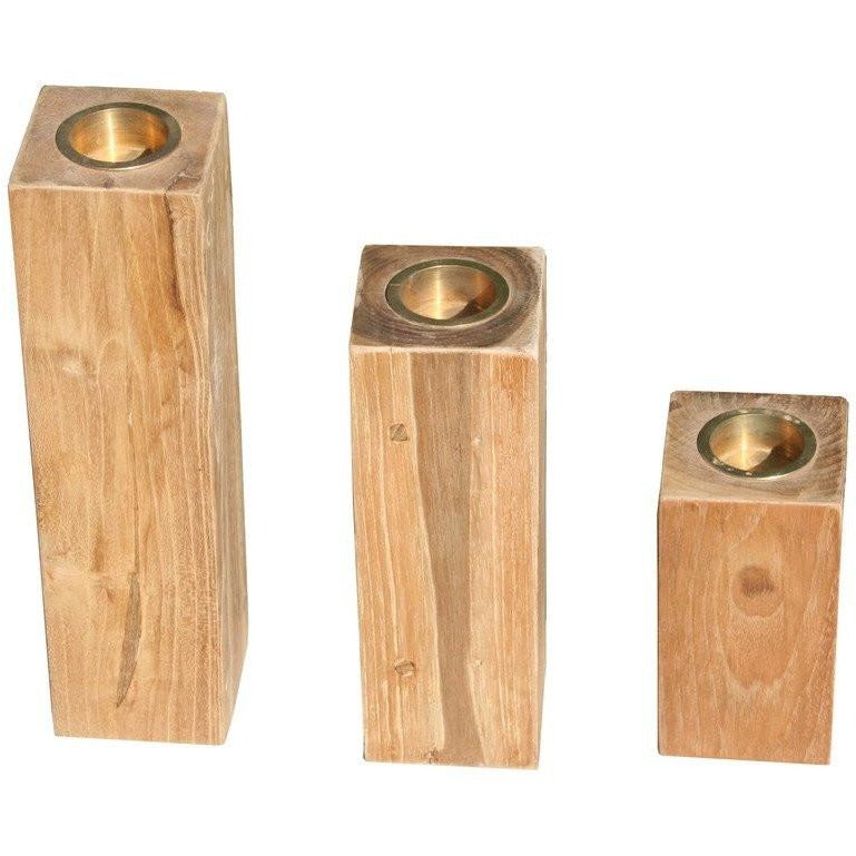 Recycled Teak Wood Candleholder, set of 3 - Chic Teak